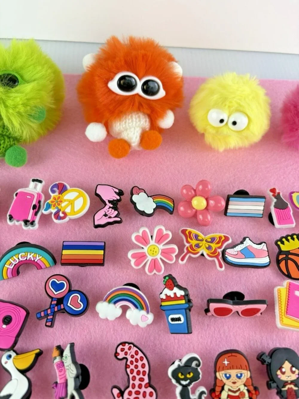 Lot 87pc Mixed PVC Croc Shoe Charms Jibbitz Girl Power Pride Mixed Designs